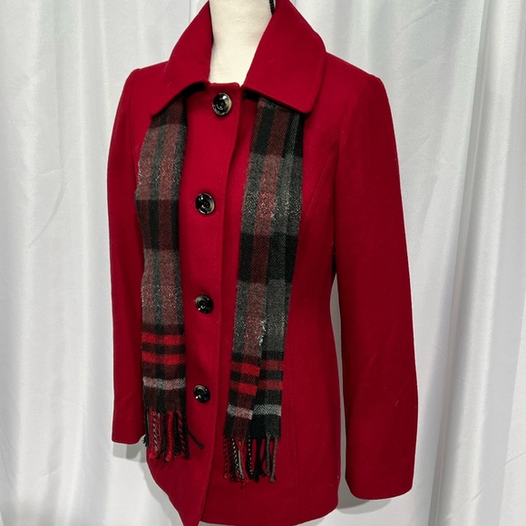 Anne Klein Single Breasted Red Wool Coat with Scarf - size Small - Picture 4 of 16
